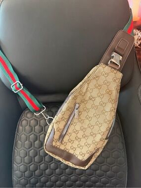 Designer-Inspired Brown Monogram Crossbody Sling Bag